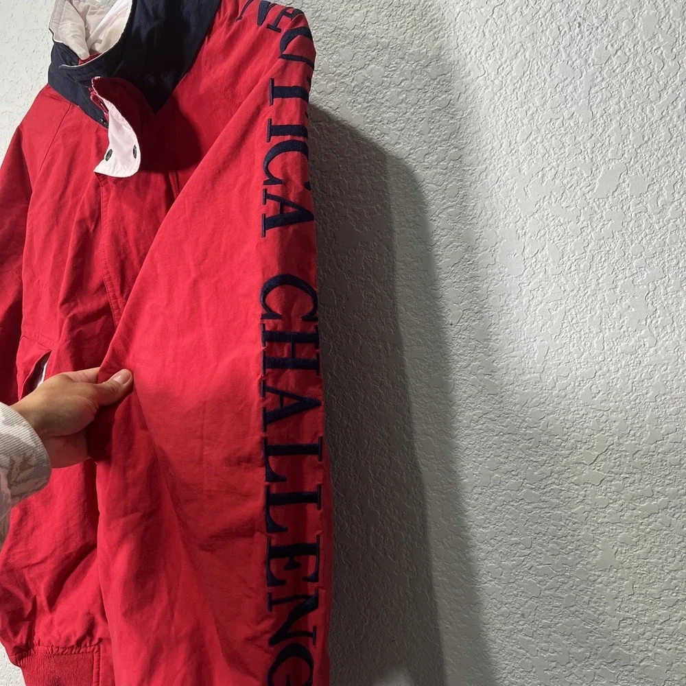 Nautica Sailing Jacket Men Large Red Challenge Vintage 90s Bomber Embroidered